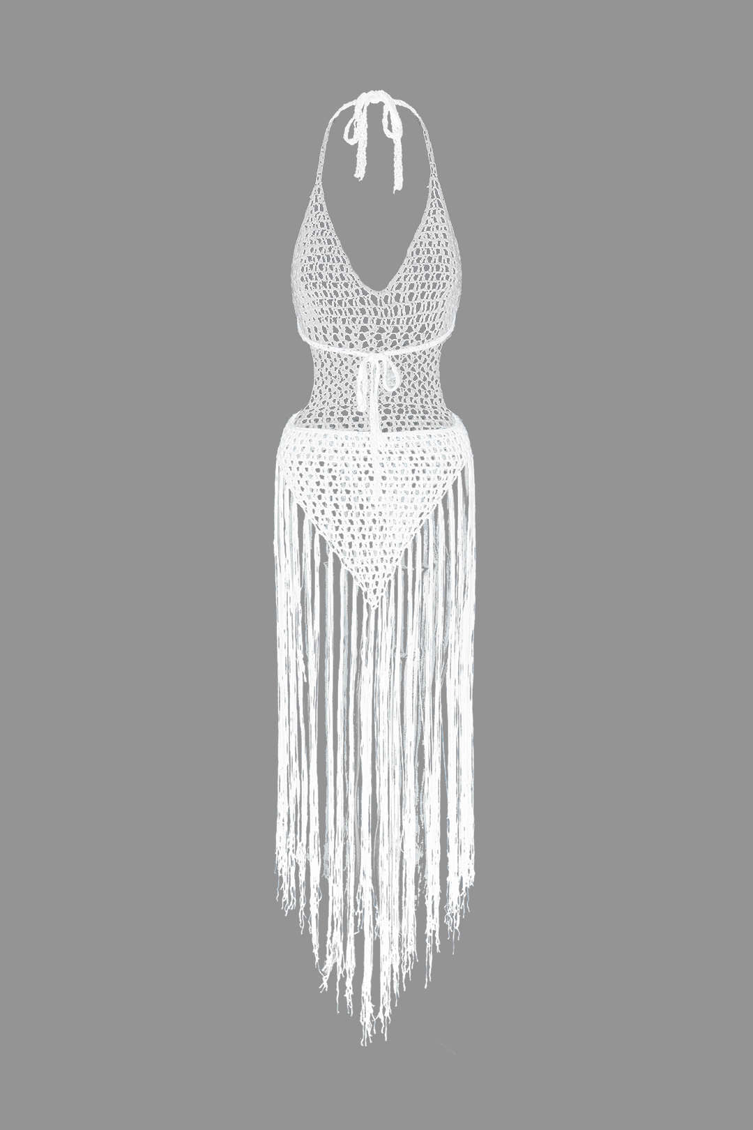 Fringe Tie Halter Hollow Out Backless Cover Up
