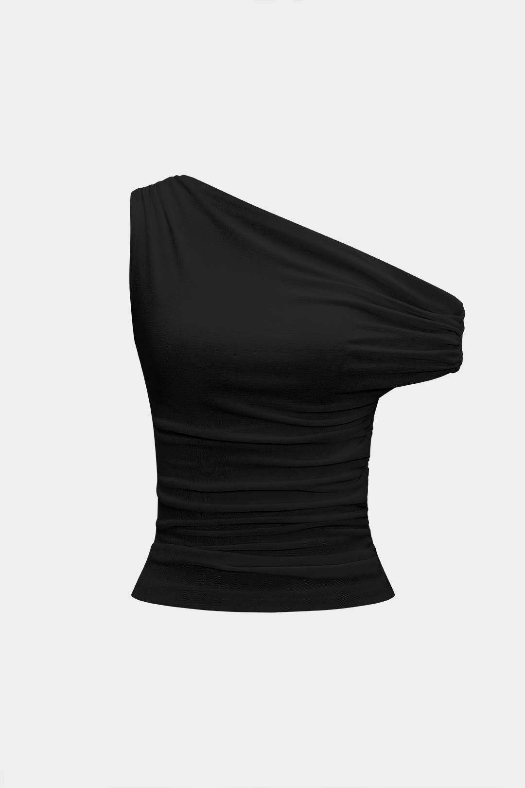 Asymmetrical Shoulder Ruched Sleeveless T-Shirt