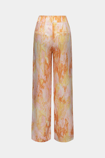 Marble Print High Waisted Full-length Straight Leg Pants