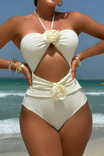 Maillot de bain à nouer et découpe florale 3D, contrôle du ventre