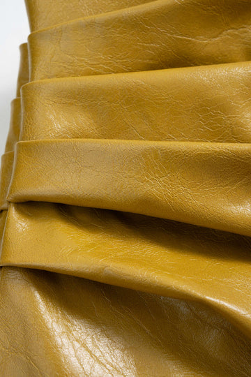 Faux Leather Patchwork High Neck Pleated Sleeveless Maxi Dress