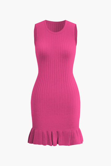 Ruffle Hem Sleeveless Knit Mini Dress