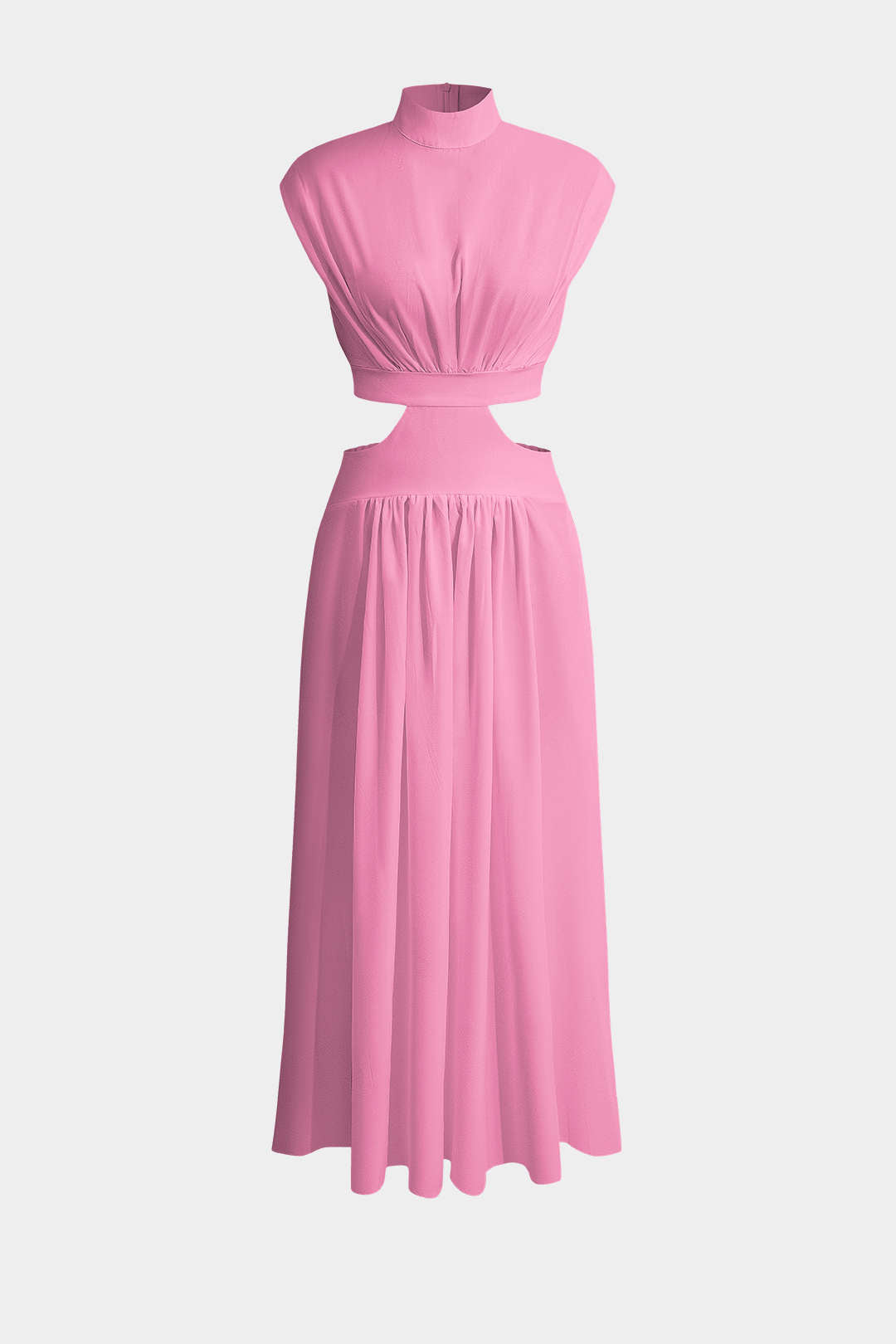 Mock Neck Cut Out Pleated Maxi Dress