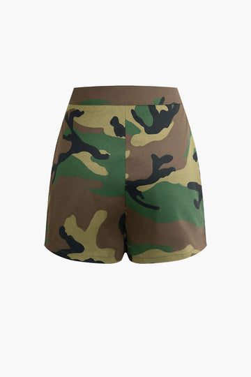 Camo Print Asymmetrical Wrap Shorts