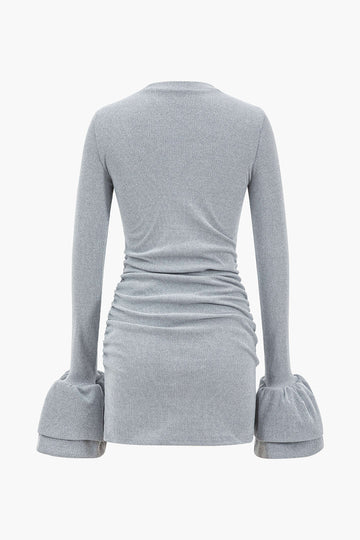 Long Sleeve Puff Sleeve Round Neck Mini Dress