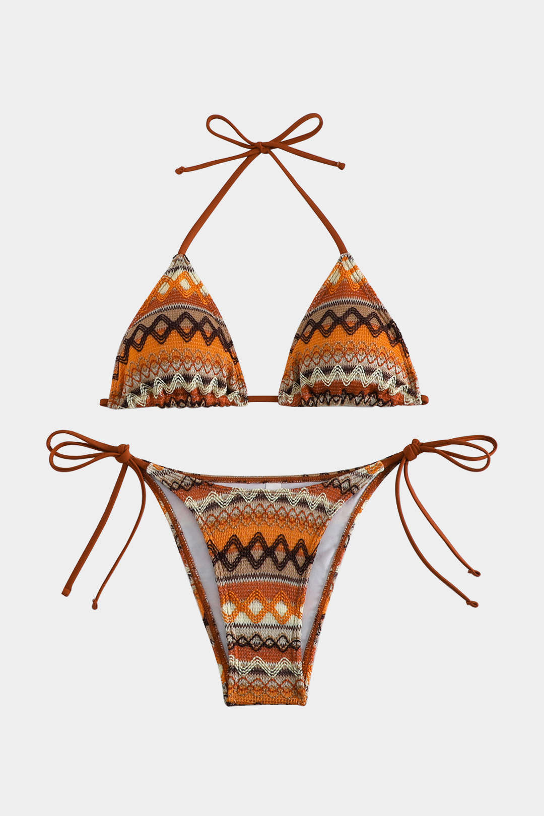 Conjunto de bikini con lazo en jacquard de rayas bohemias