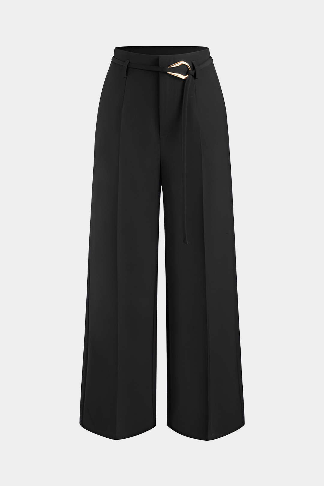 Belted Metallic Detail Wide Leg Trousers