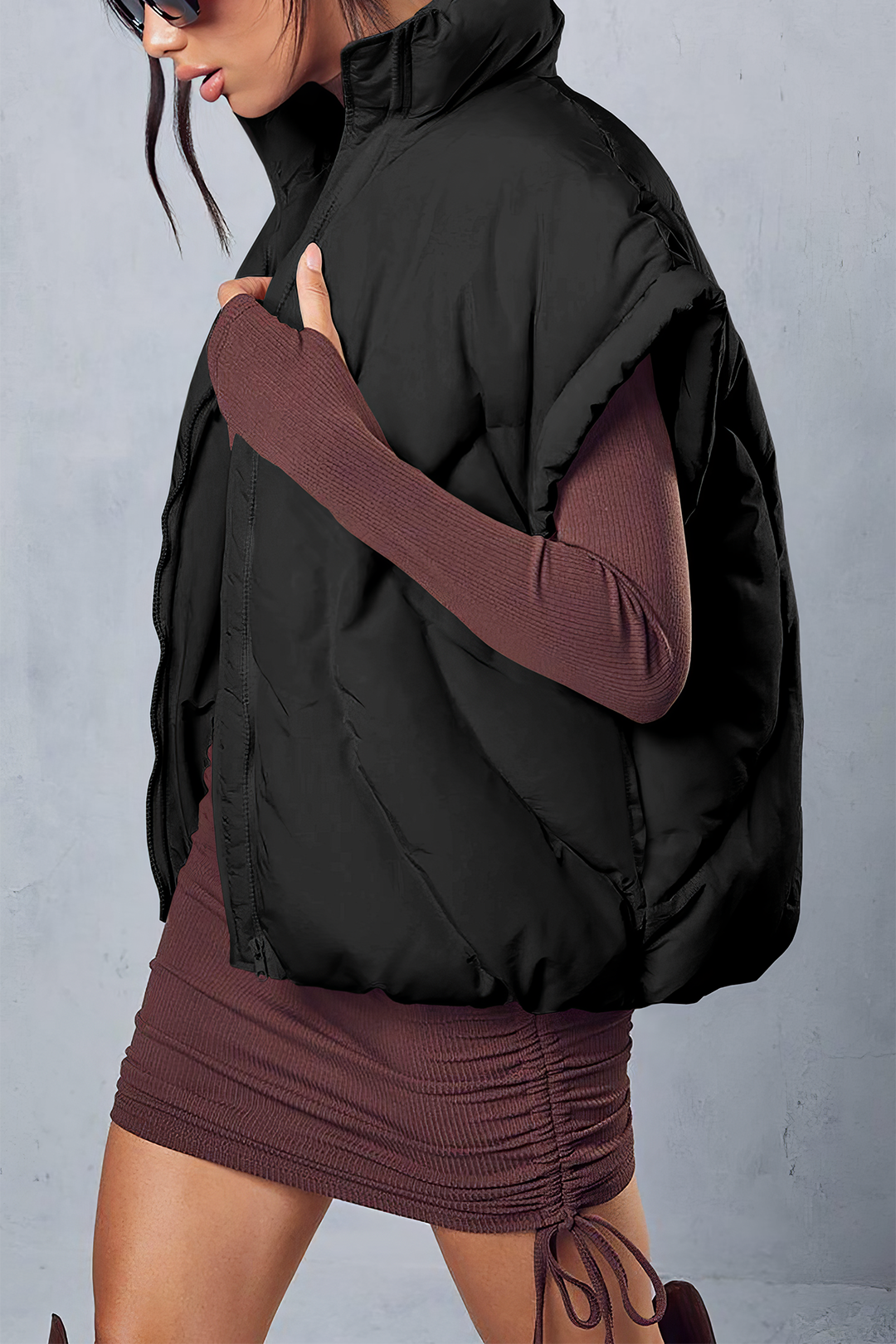 Padded Cap-Sleeve Zip Vest