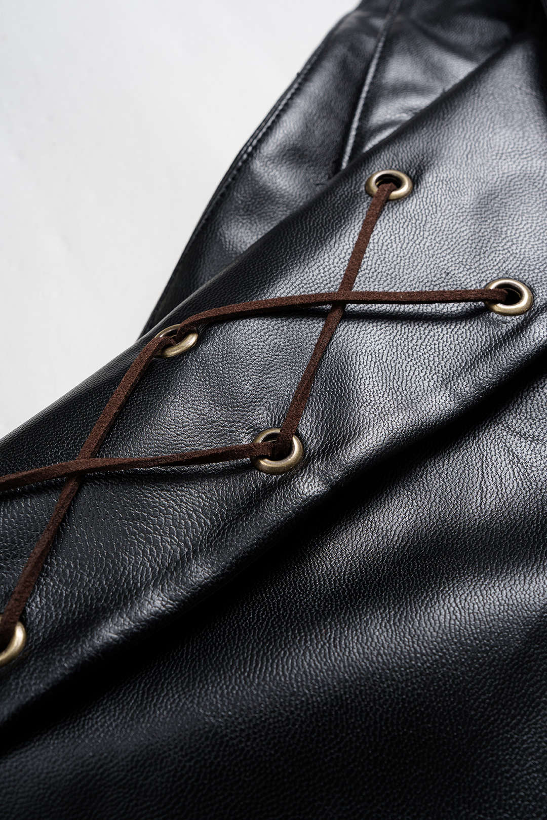 Plus Size Color Block Plaid Print Faux Leather Patchwork Tie-Up Asymmetrical Pocket Skirt