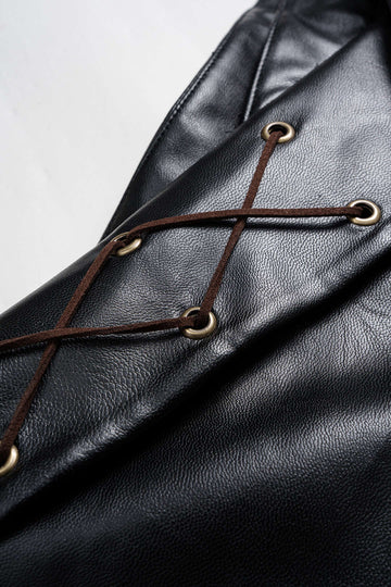 Plus Size Color Block Plaid Print Faux Leather Patchwork Tie-Up Asymmetrical Pocket Skirt