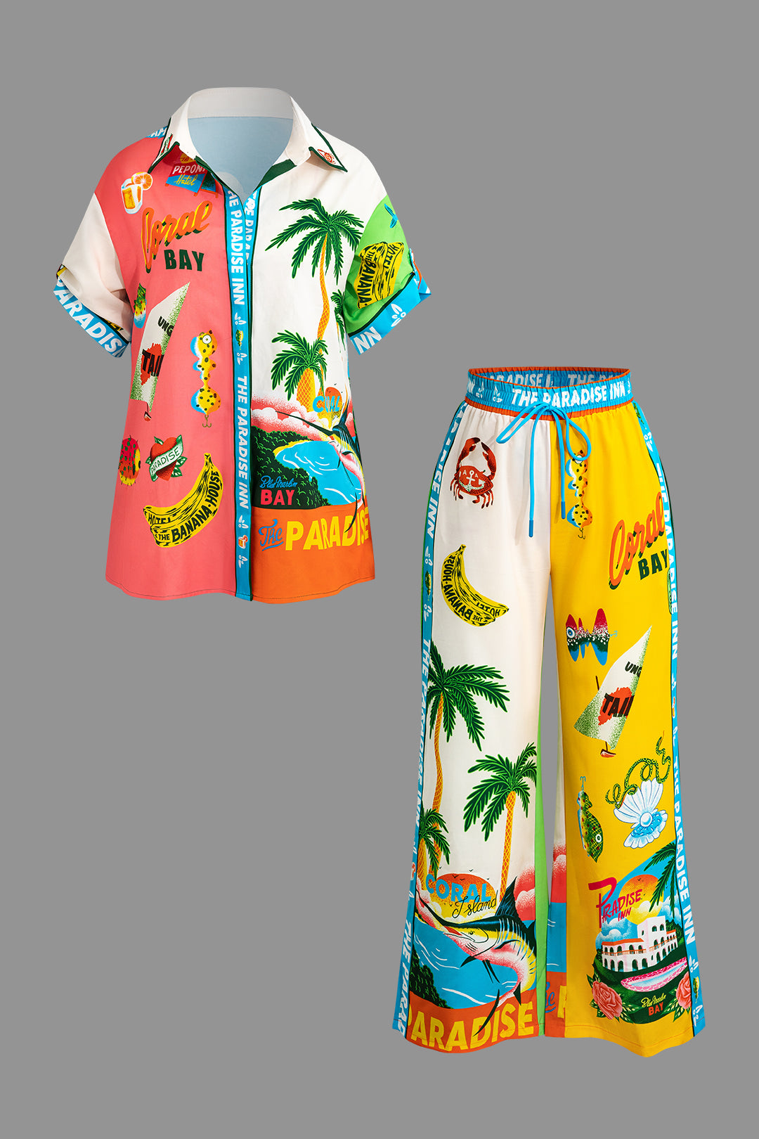 Tropical Print Shirt And Pants Set