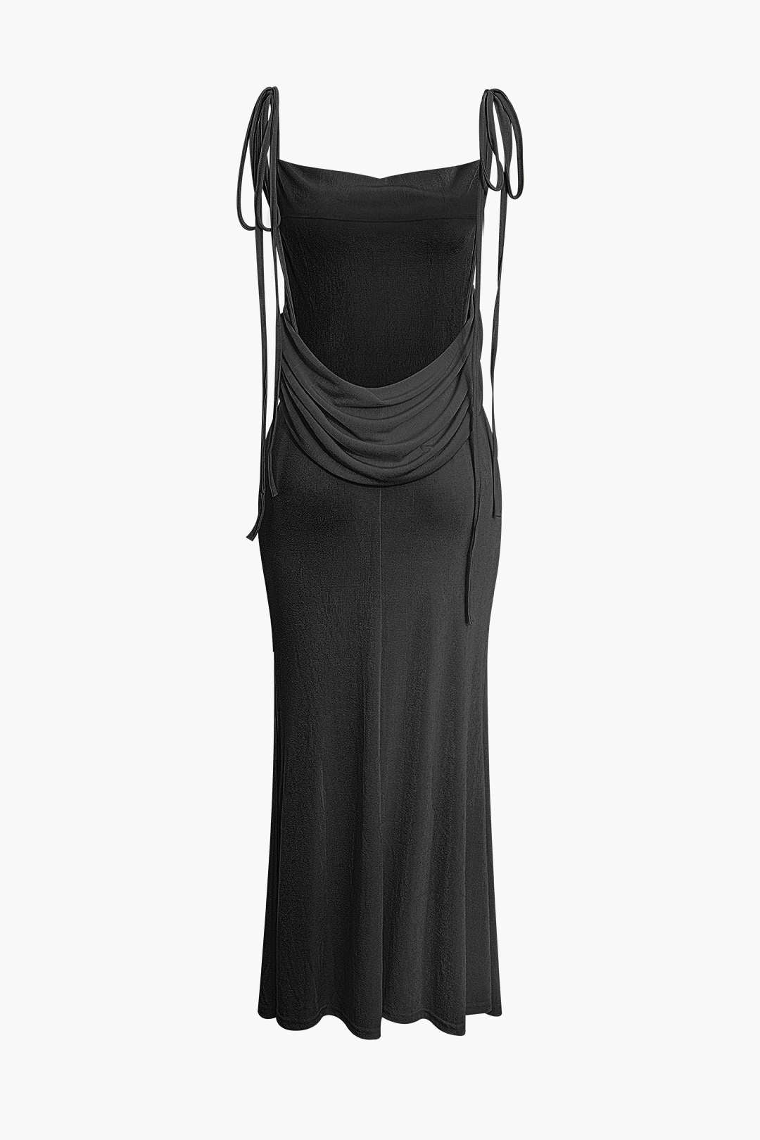 Cowl Neck Backless Tie Maxi Dress