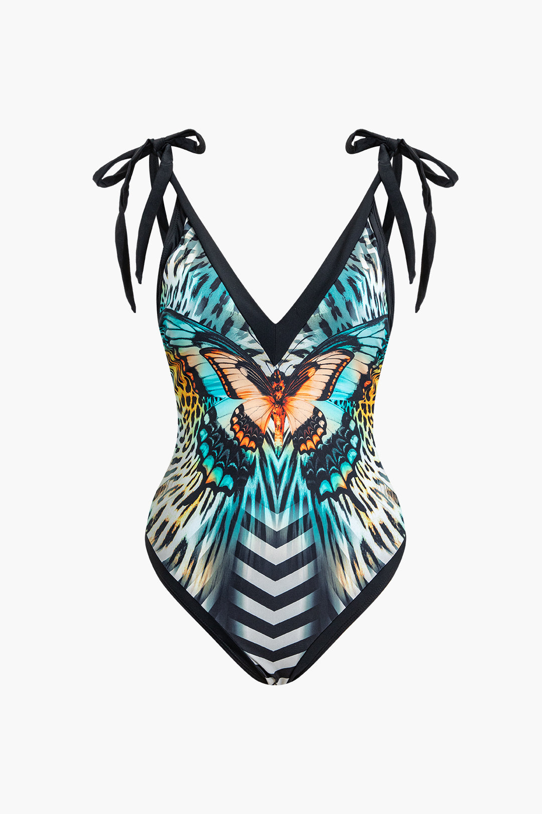 Butterfly Pattern Tummy Control One-Piece Swimsuit And Cover Up Set