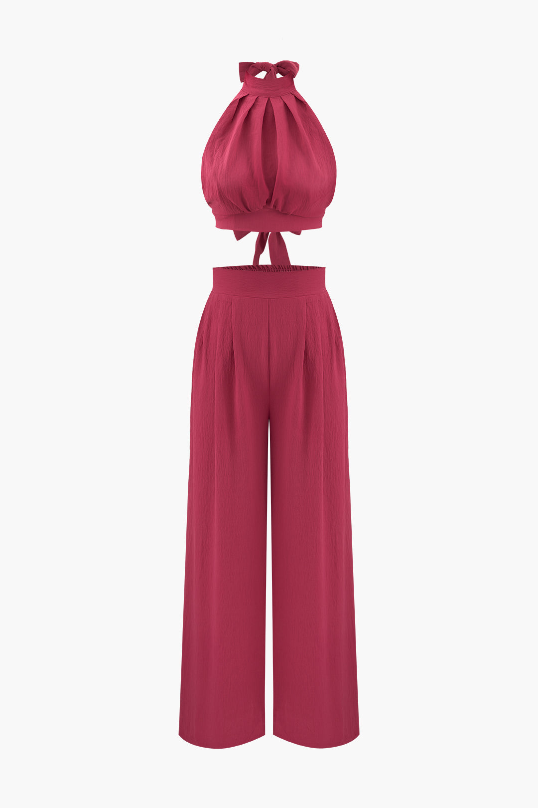 Halter Neck Backless Top And Pleated Pants Set