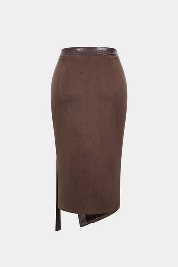 Faux Leather Patchwork Asymmetrical Skirt