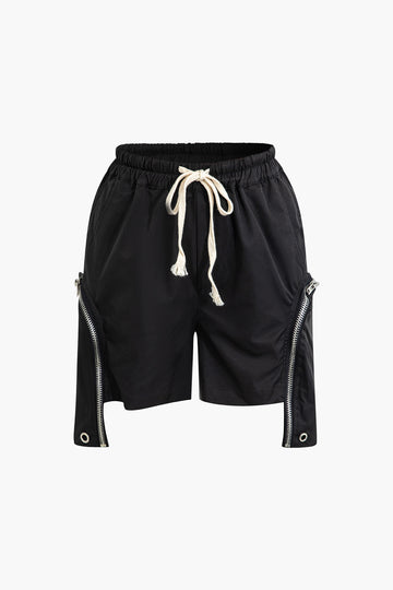 Drawstring Zipper Pocket Shorts