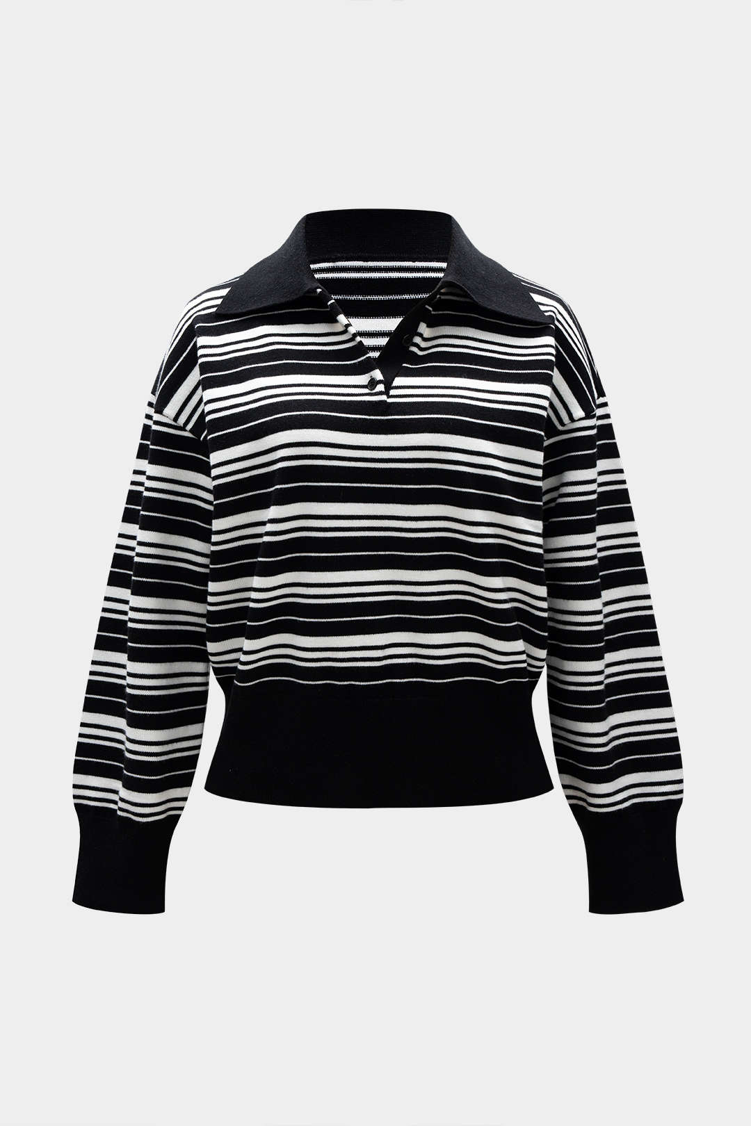 Stripe Print Contrast Polo Collar Long Sleeve Sweatshirt