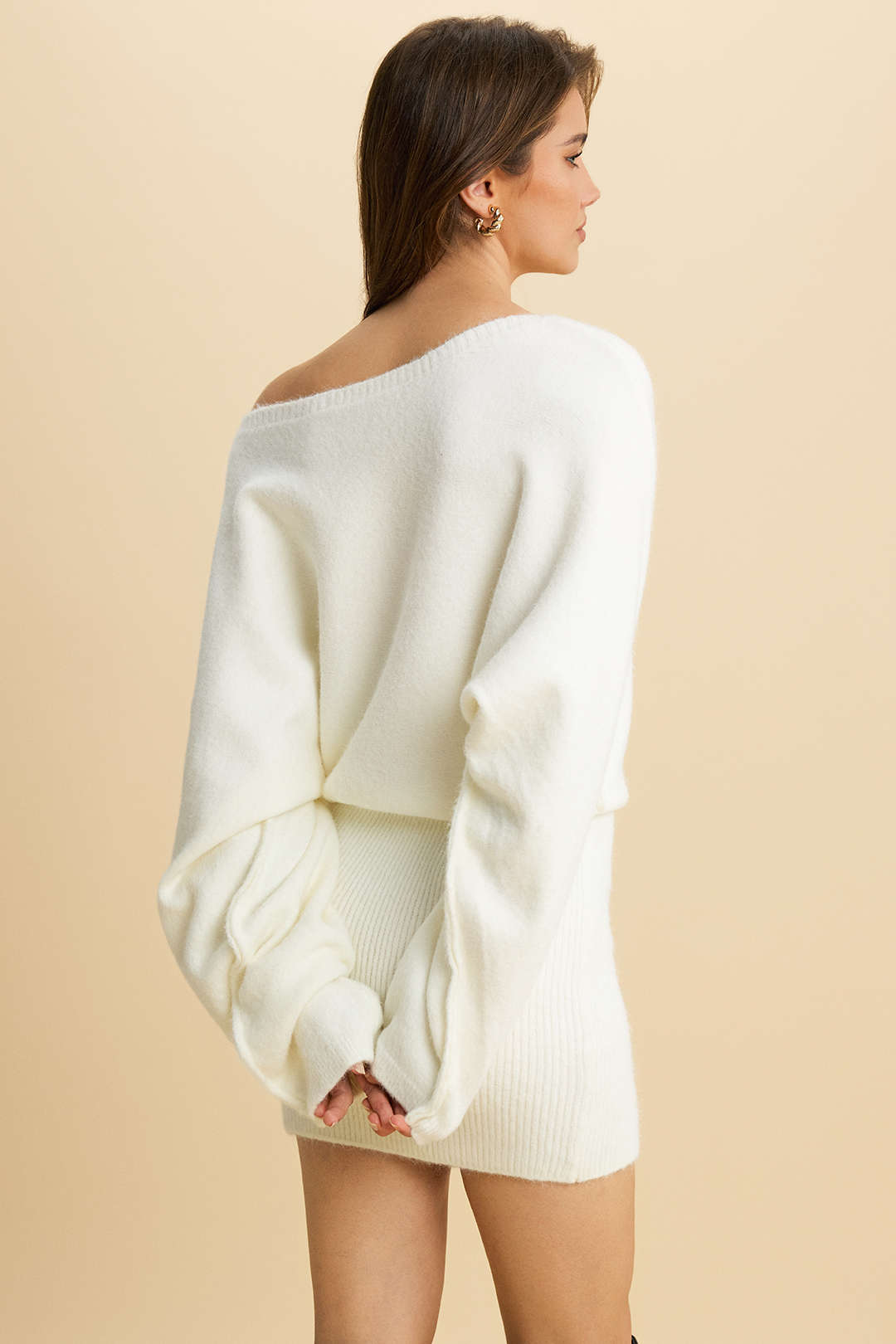 Knit One Shoulder Long Sleeve Mini Dress