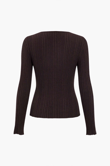 Solid Knit Button Long-Sleeve Top