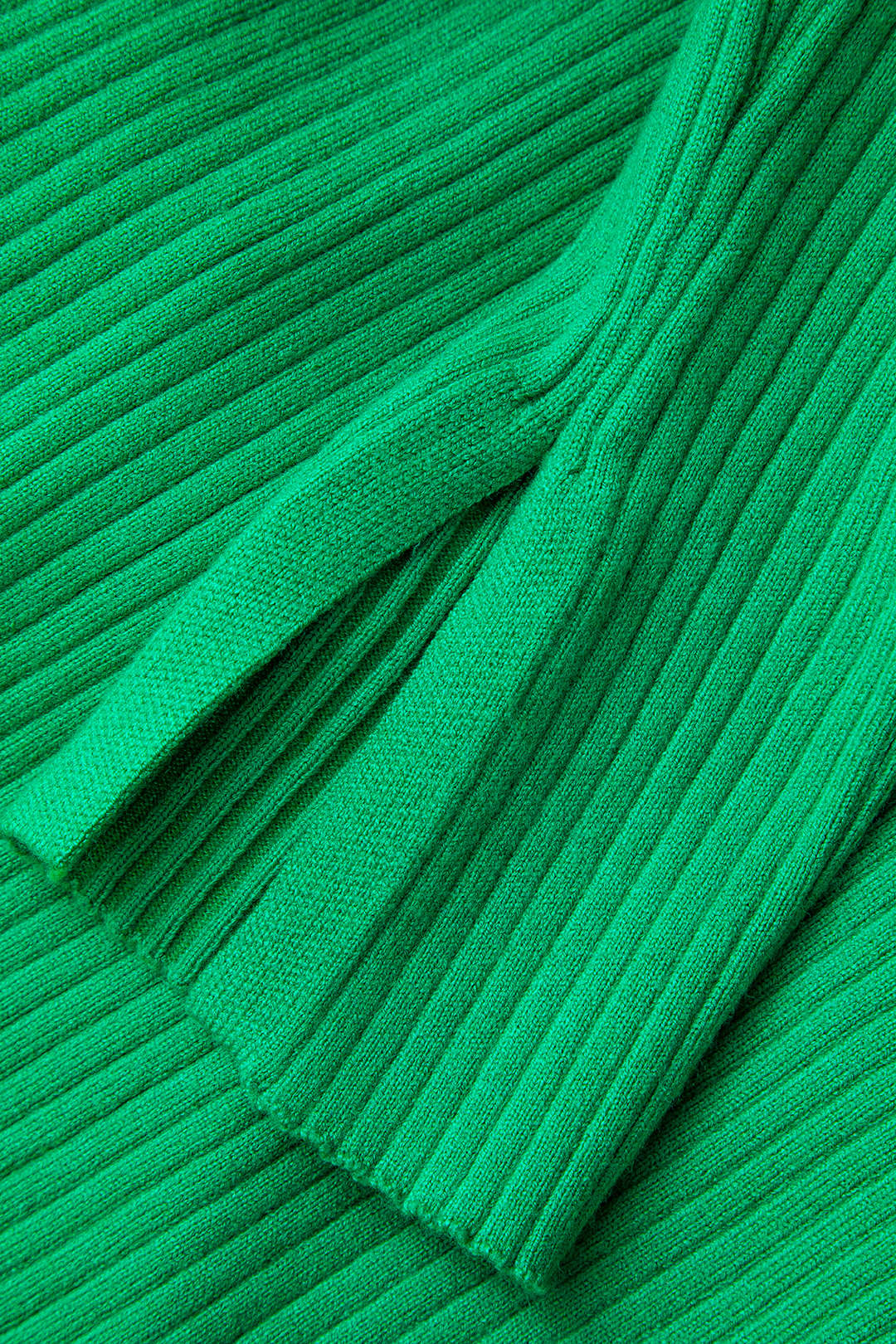 V-neck Wrap Tie Long Sleeve Rib Knit Midi Dress