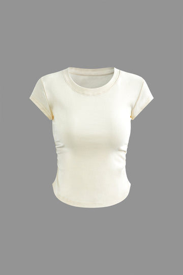 Solid Cap Sleeve Ruched T-shirt