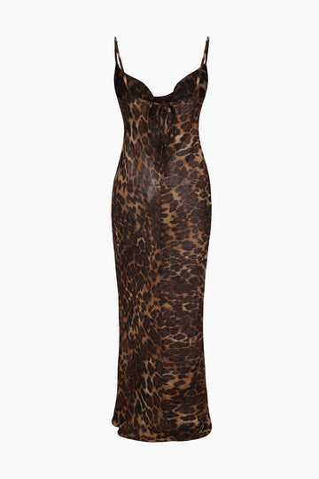 Leopard Print Draped Maxi Dress