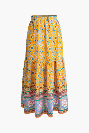 Abstract Floral Print Crisscross Crop Top And Maxi Skirt Set