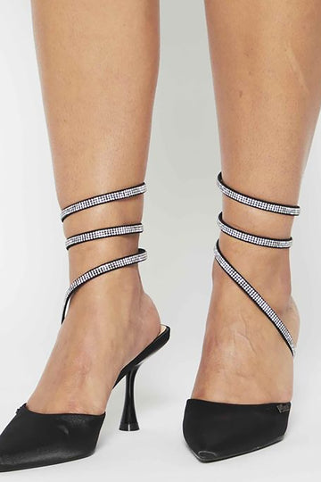 Rhinestone Wrap-Around Ankle Strap Mid Heels