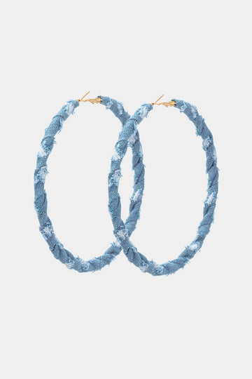 Distressed Denim Hoop Earrings