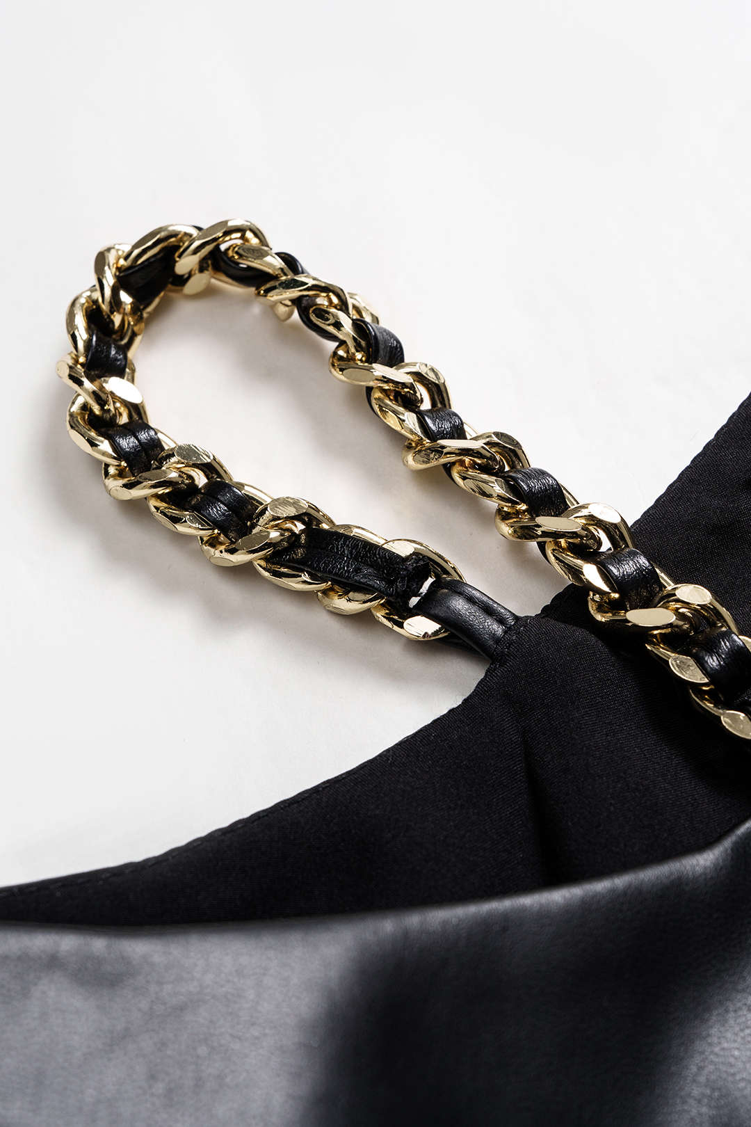 Faux Leather Metallic Crossed Long-Sleeve Shirt