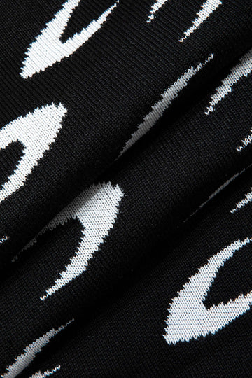 Contrast Crescent Moon Print Knit V-neck Slip Mini Dress