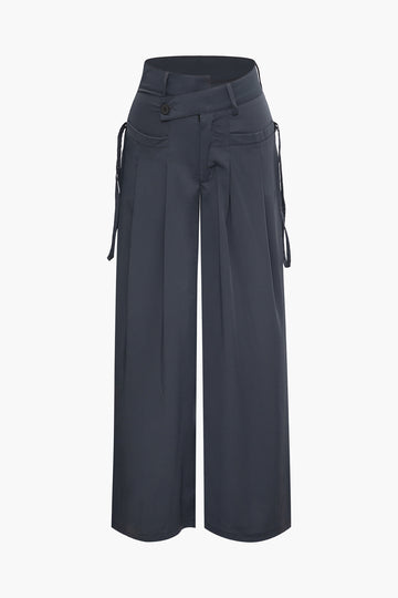 Asymmetrical Waist Ruched Straight Pants