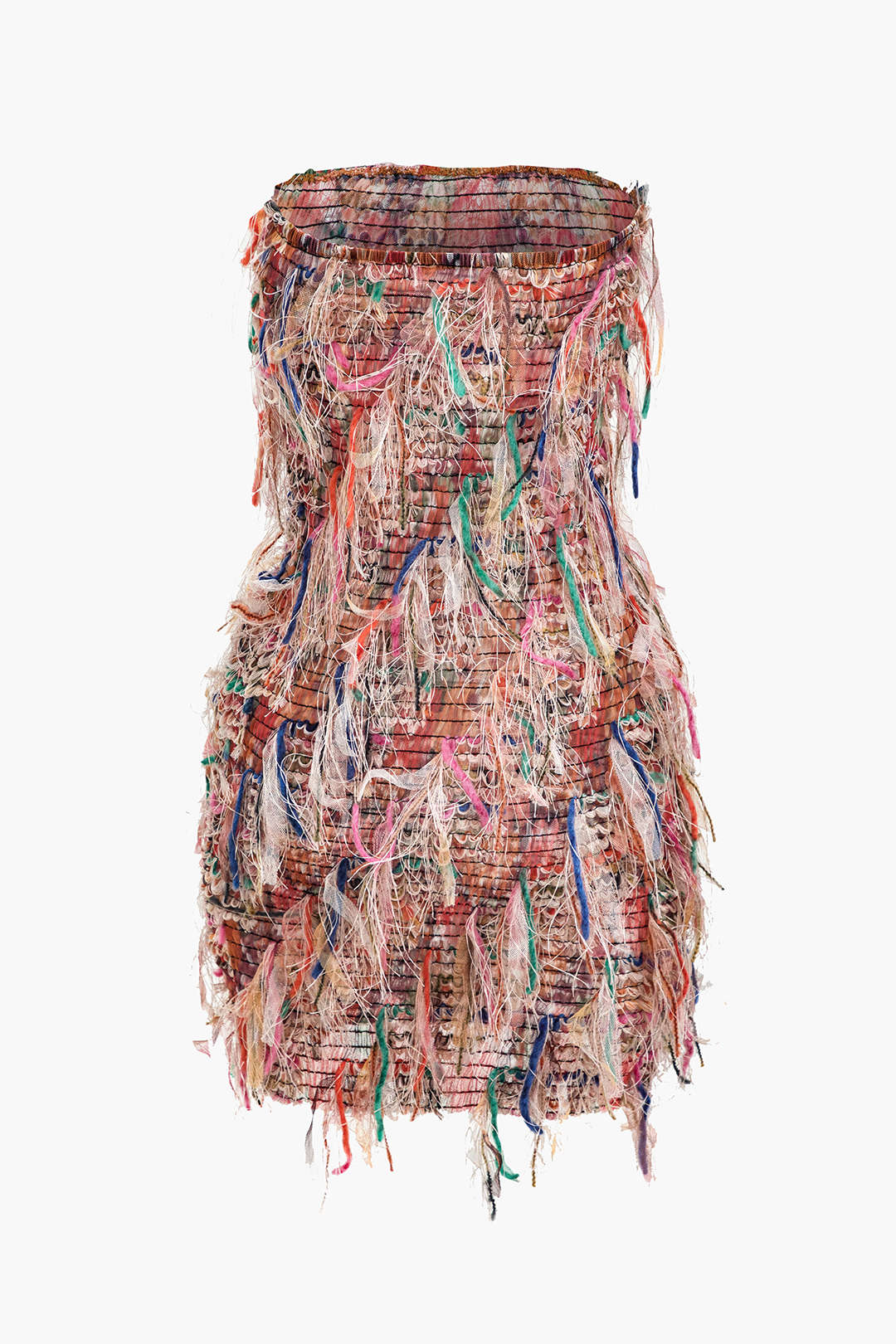 Fringe Mesh Strapless Mini Dress