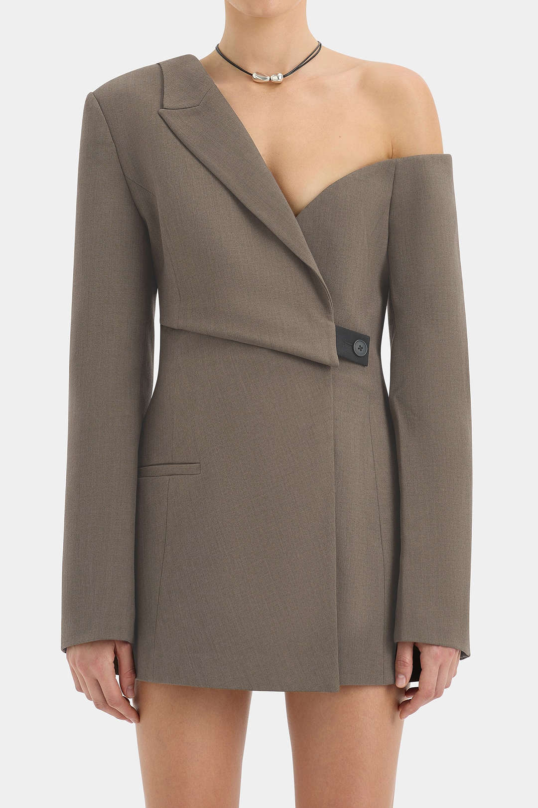 Notched Lapel Asymmetrical Long Sleeve Mini Dress