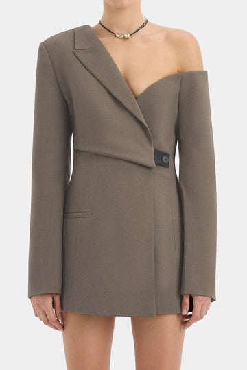 Notched Lapel Asymmetrical Long Sleeve Mini Dress