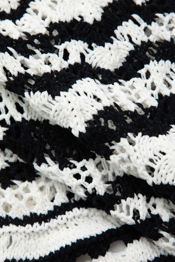 Stripe Round Neck Open Knit Crop Top