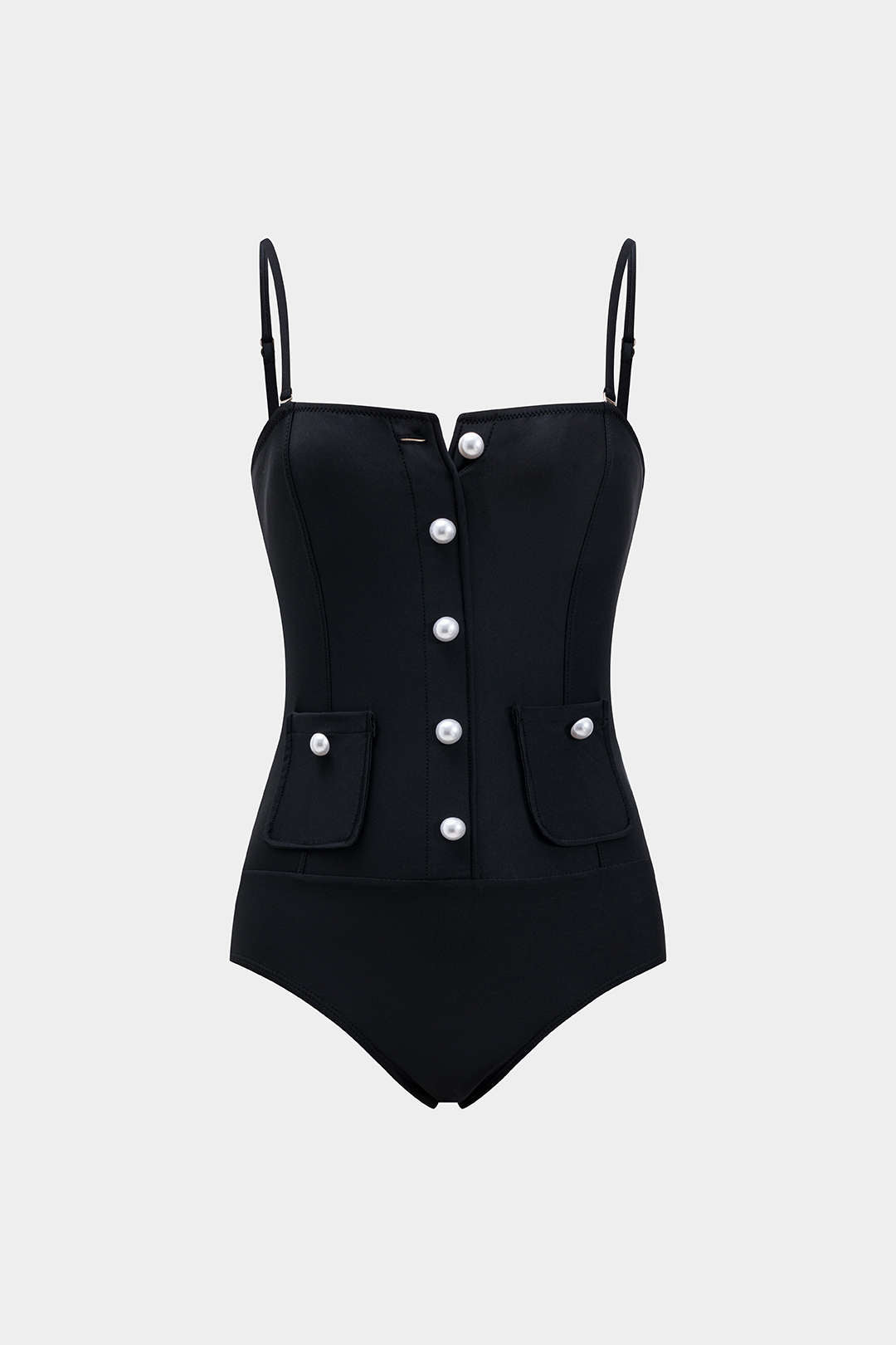 Pearl Button Slip Tummy Control One-Piece Swimsuit