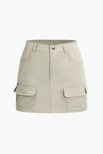Solid Flap Pocket Cargo Mini Skirt