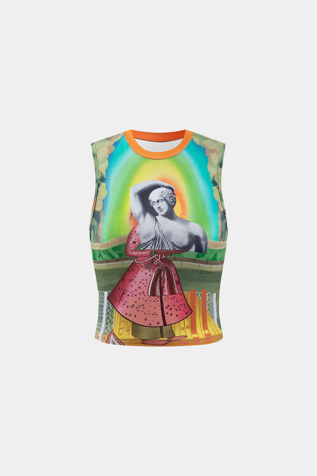 Camiseta sin mangas con estampado de estatua retro