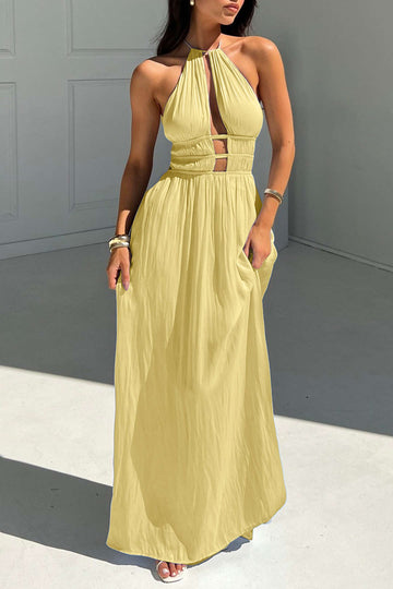 Halter Neck Cut Out Sleeweless Maxi Dress