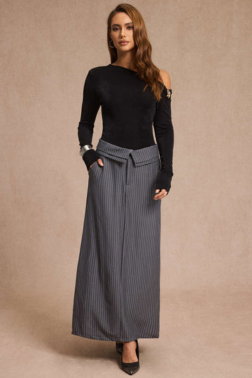 Stripes Print Split Skirt