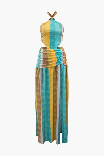 Multicolored Cross Tie Back Slit Maxi Dress