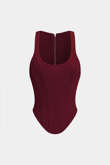 Zipper Tie-Up Corset Waist Tank Top