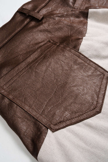 Faux Leather Ruched Patchwork Barrel Trousers