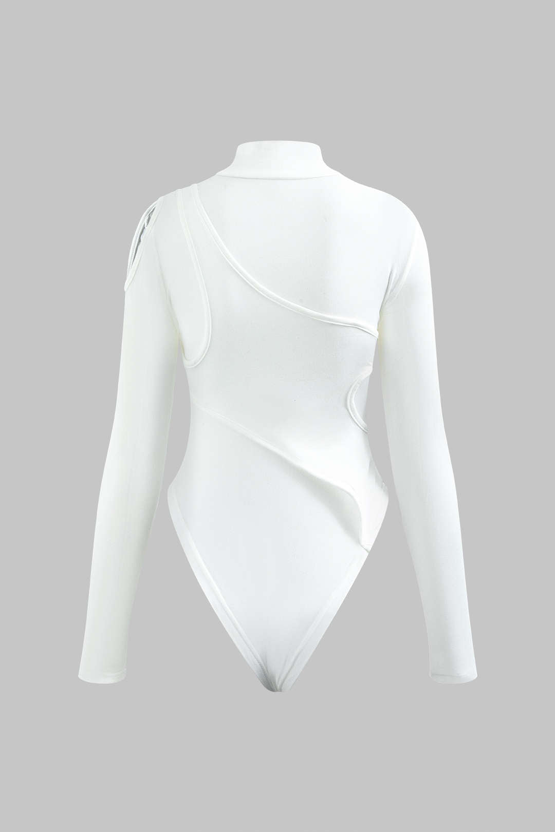 Mock Neck Asymmetric Paneled Cut Out Bodysuit