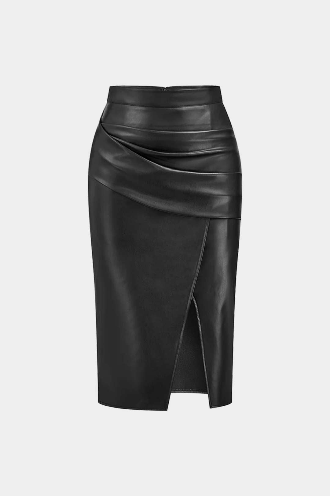 Faux Leather Ruched Skirt