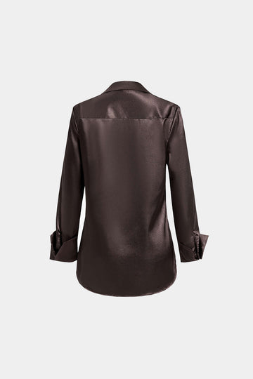 Satin Fake Pocket Long-Sleeve Shirt