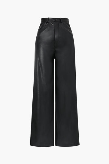 High Waisted Faux Leather Wide Leg Pants