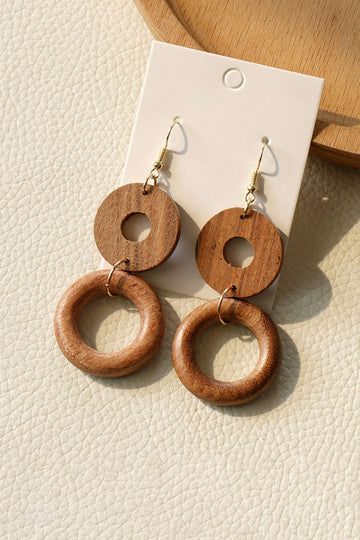 Wooden Hollow Out Circular Geometric Earrings