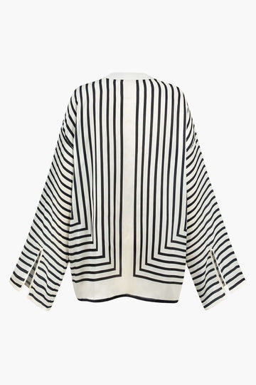 Stripe Print Satin Long-Sleeve Shirt